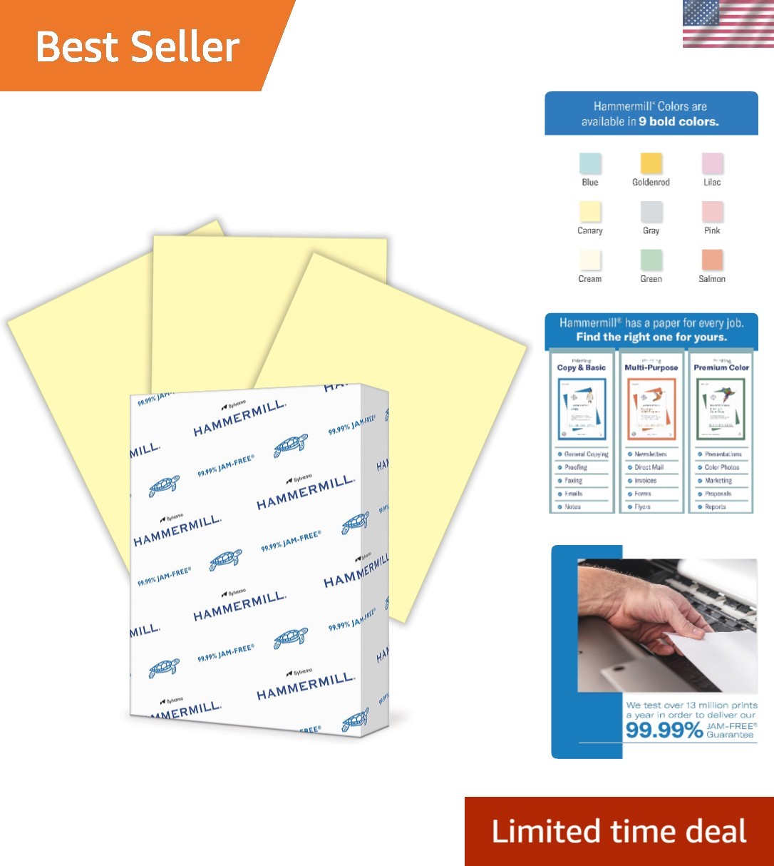 Eco-Friendly 20 lb Canary Yellow Copy Paper, Smooth Finish - 1 Ream, 500 Sheets