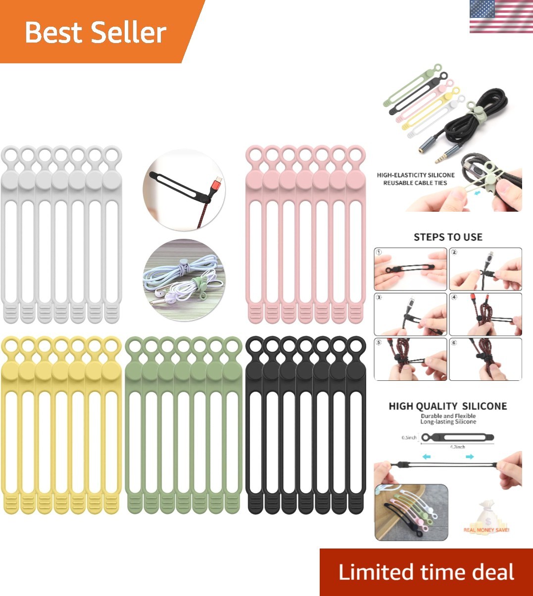 Versatile 35pcs Silicone Cable Ties – Safe, Durable & Stylish for Home & Office