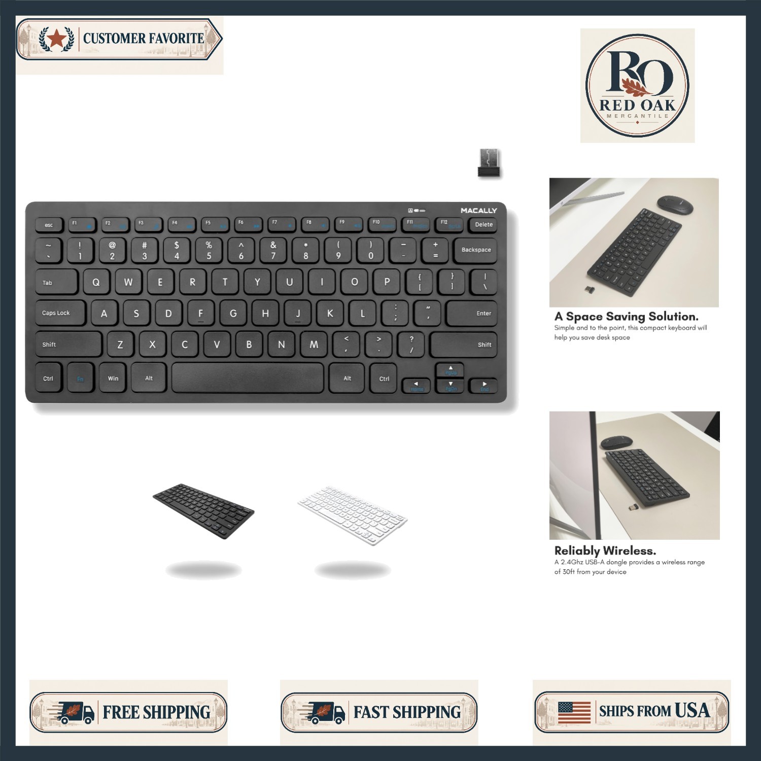 Portable Mini Wireless Keyboard - 2.4G USB, Ambidextrous Design, Battery Powered