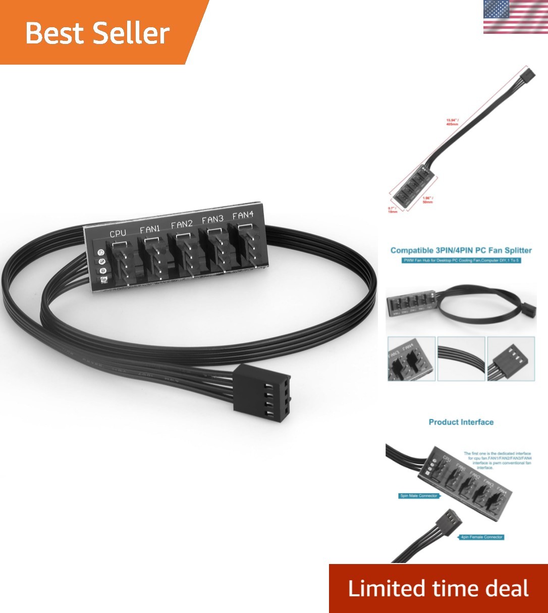 Fan Hub,Compatible 3PIN/4PIN PC Fan Splitter.PWM Fans Hub for Desktop PC Cool...