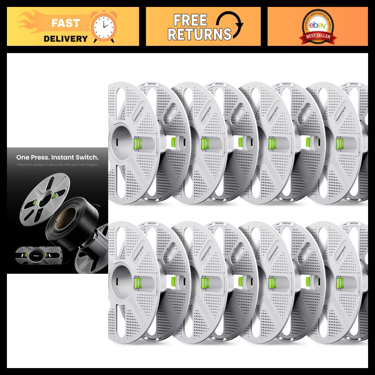 Reusable Quick-Swap Filament Spool, 8 pcs, Two-Finger Press Design, Compatible w