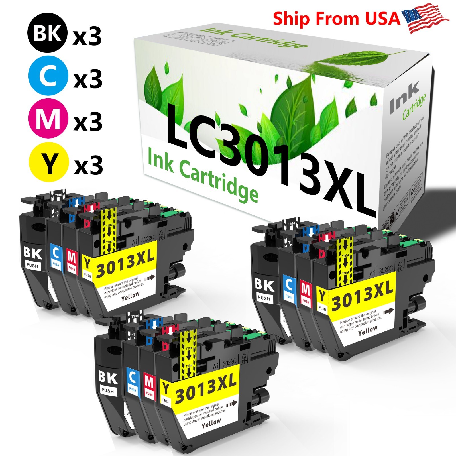 12PK replace for Brother LC3013 Ink Cartridge for MFC-J690DW MFC-J895DW,3B3B3M3Y