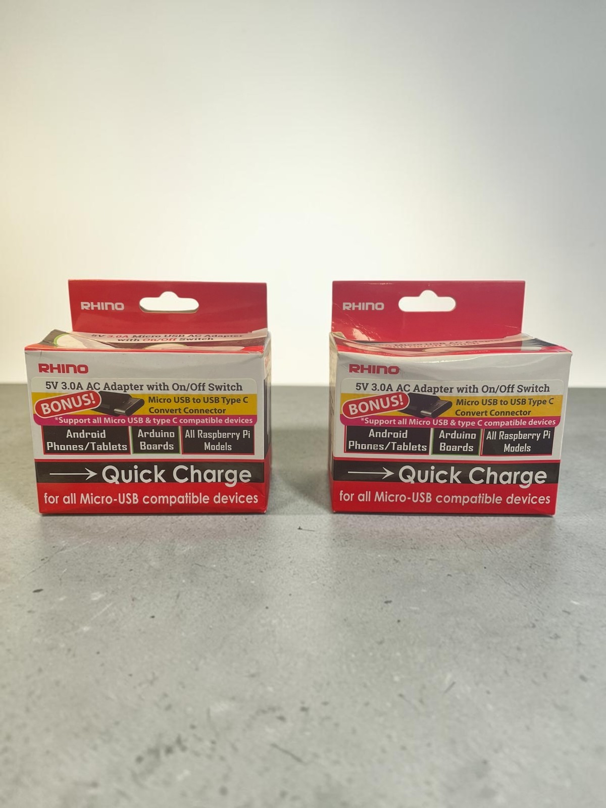 LOT OF 2 RHINO Micro USB 5V 3.0A AC Adapter RASPBERRY Pi2 & 3 B  Quick Charge