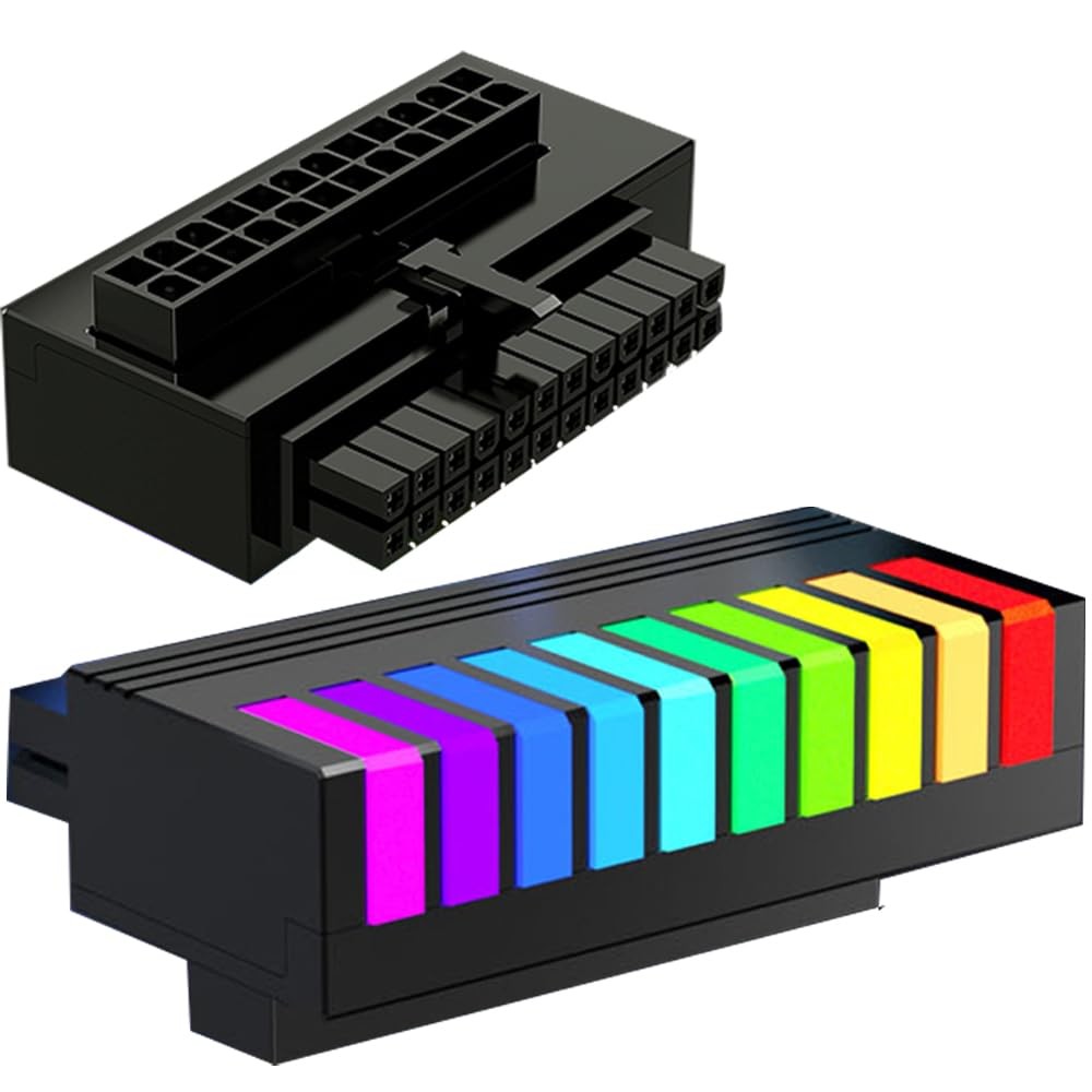 ATX 24 Pin 90 Degree Adapter, 5V 3PIN ARGB RGB 24Pin Right Angle ATX Female t...