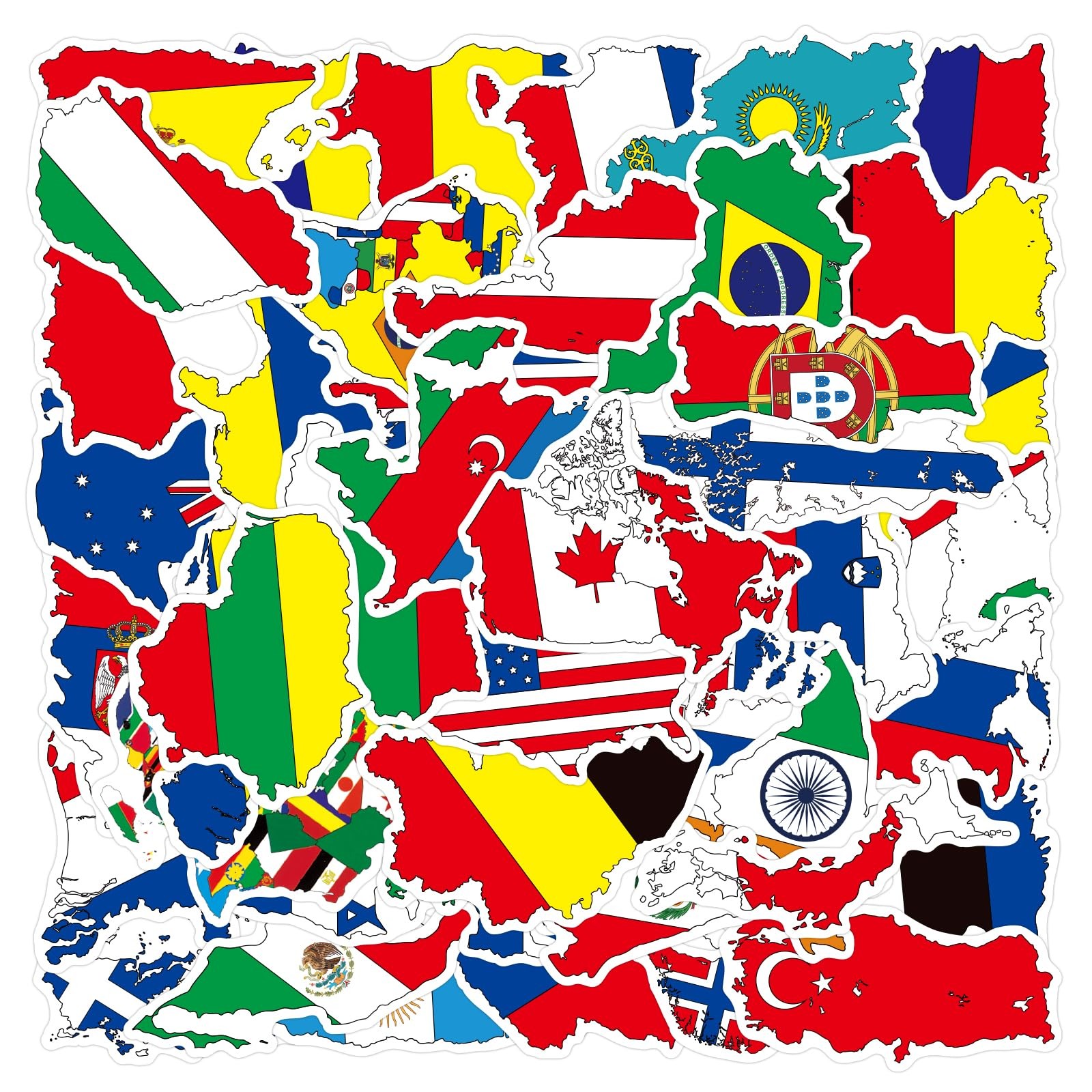 FMOST 50 Pcs World Country Flag Stickers Map Waterproof Small Global Pc6 