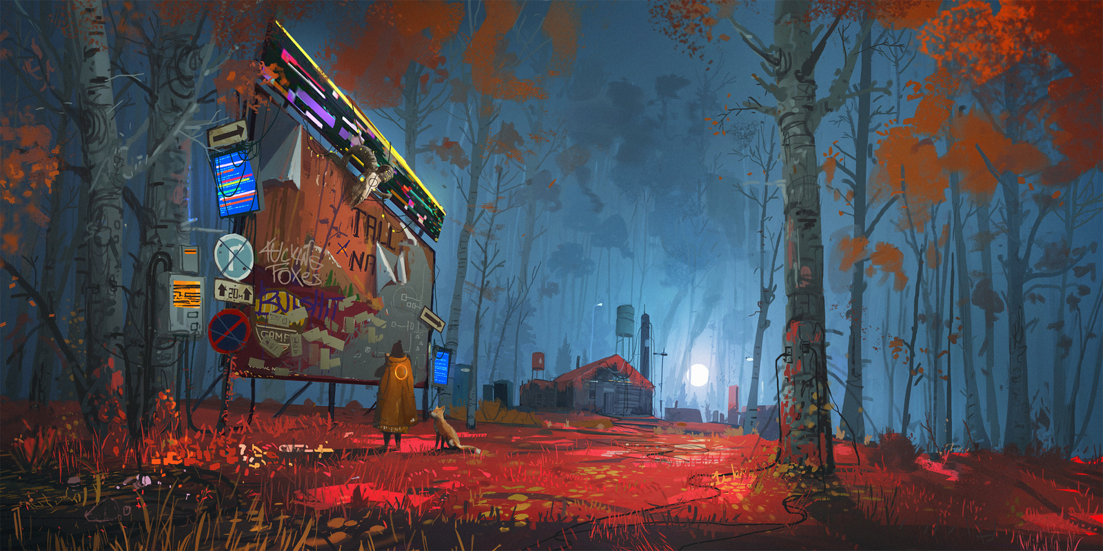 Landscape ismail inceoglu drawing fox tree bark map art Custom Gaming Mat Desk