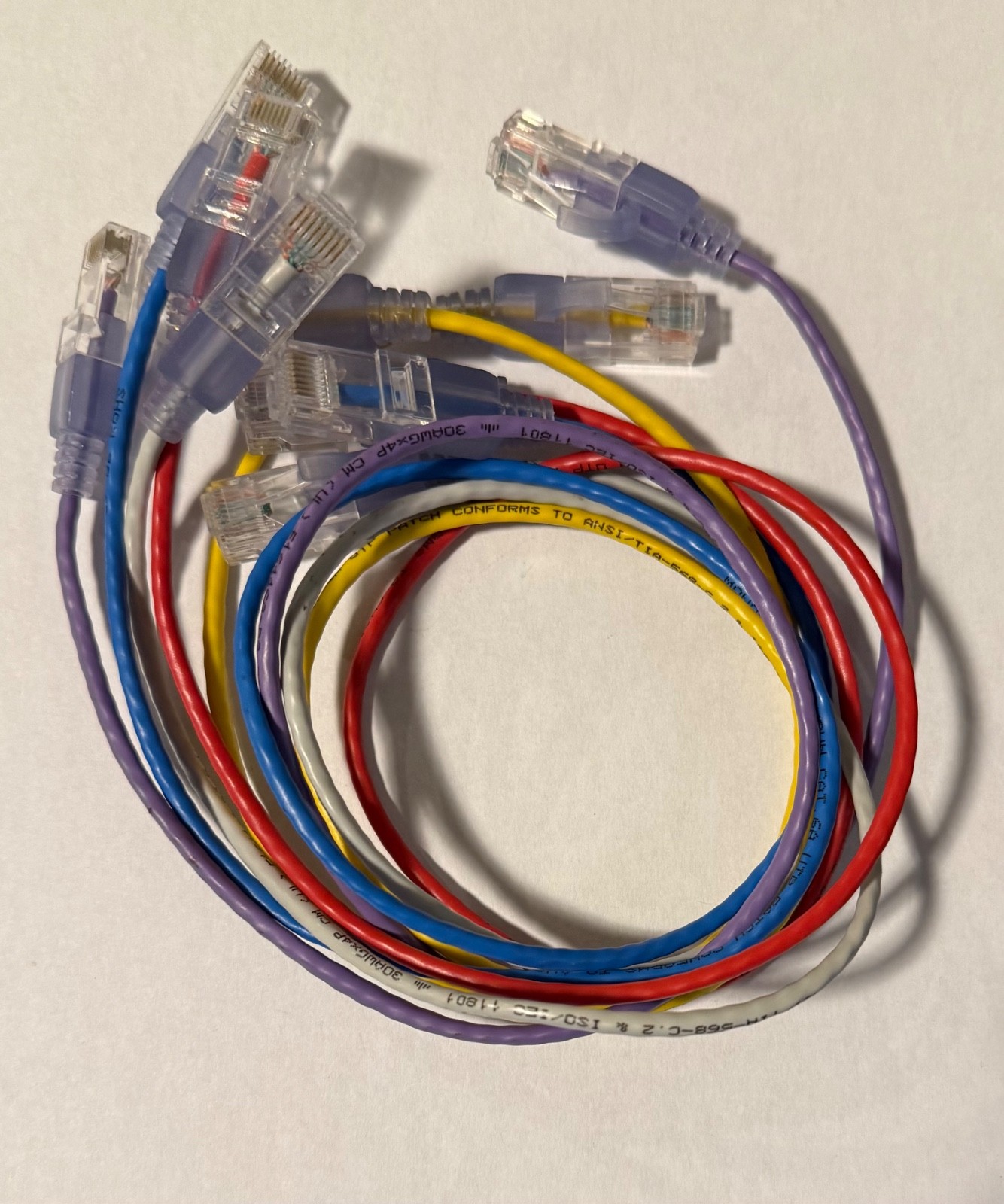 SlimRun Cat6A Ethernet Patch Cable RJ45 Stranded UTP Wire 21in Var Colors 5-Pack