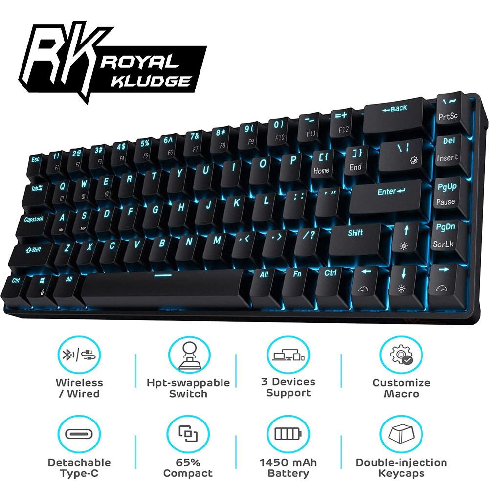 Royal Kludge RK68 Black Wireless Swappable Keyboard Blue Switch USB22_KBI