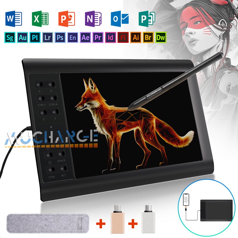 Digital Graphics Drawing Pad 10x6" Working Tablet Battery-free pen 12 Shortkey