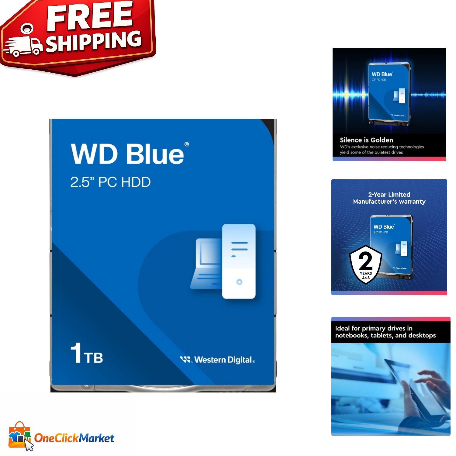WD Blue 1TB Mobile Hard Drive - 5400 RPM, SATA 6 Gb/s, 128 MB Cache - Compact...