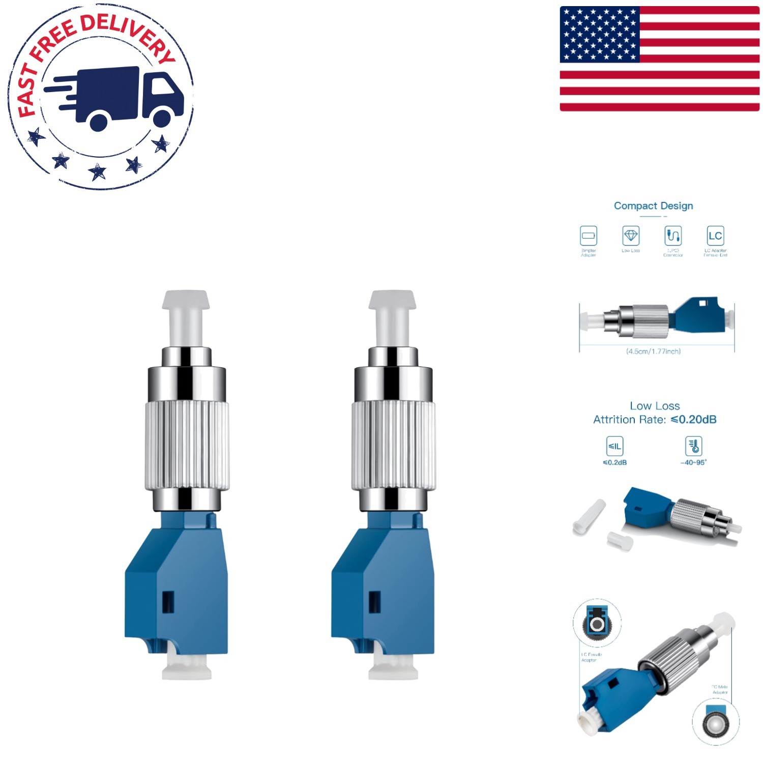 Compact 2-Pack FC to LC Fiber Optic Connectors Perfect for Network Maintenance