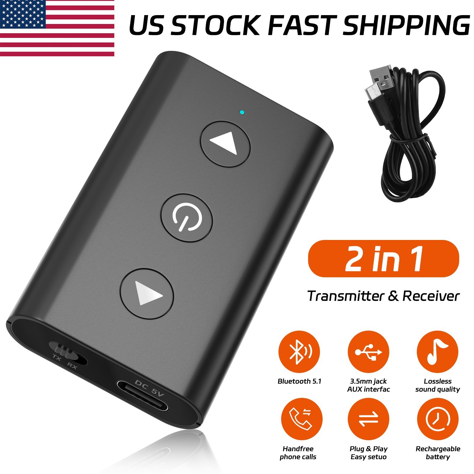 2in1 USB Wireless Bluetooth 5.1 Transmitter Receiver for Music Audio Aux Adapter