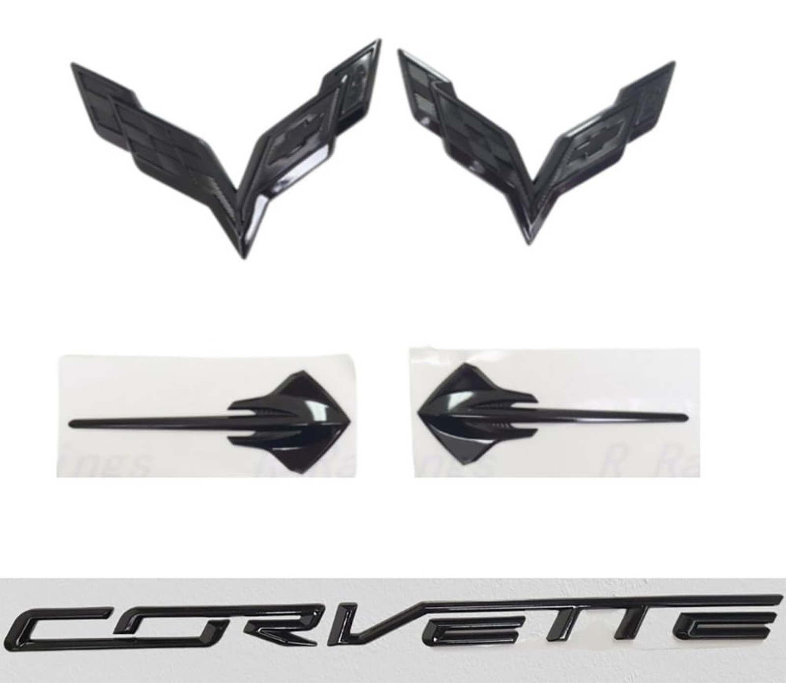 5PC 2014-2019 Corvette C7 Front & Rear &Stingray Cross Flags Emblem 3D Badge ...