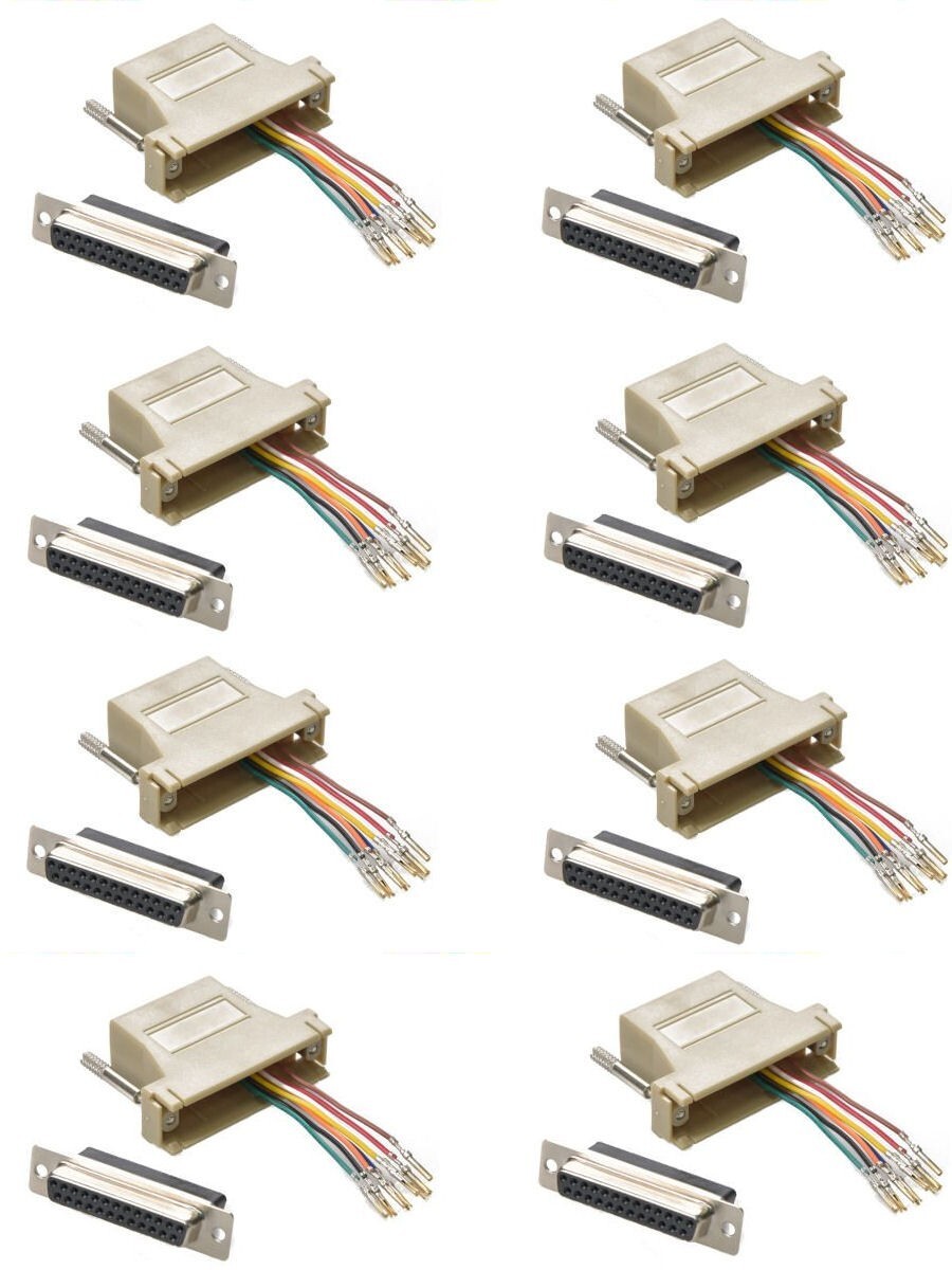 8 pcs DB25 25 Pin RS232 Parallel Female to RJ45 Network Female Adapter Converter