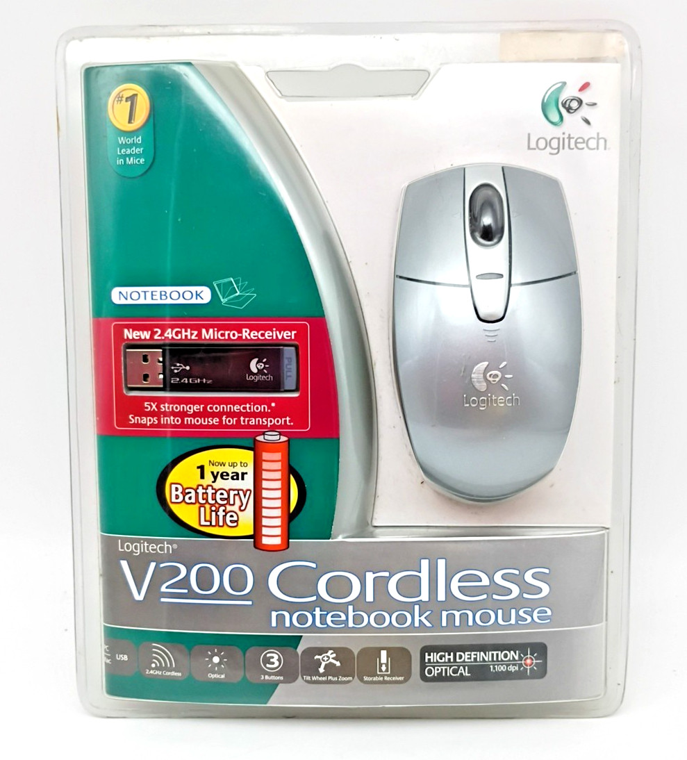 Logitech V200 Cordless Notebook Mouse Optical USB Windows & Mac 2005 NEW SEALED
