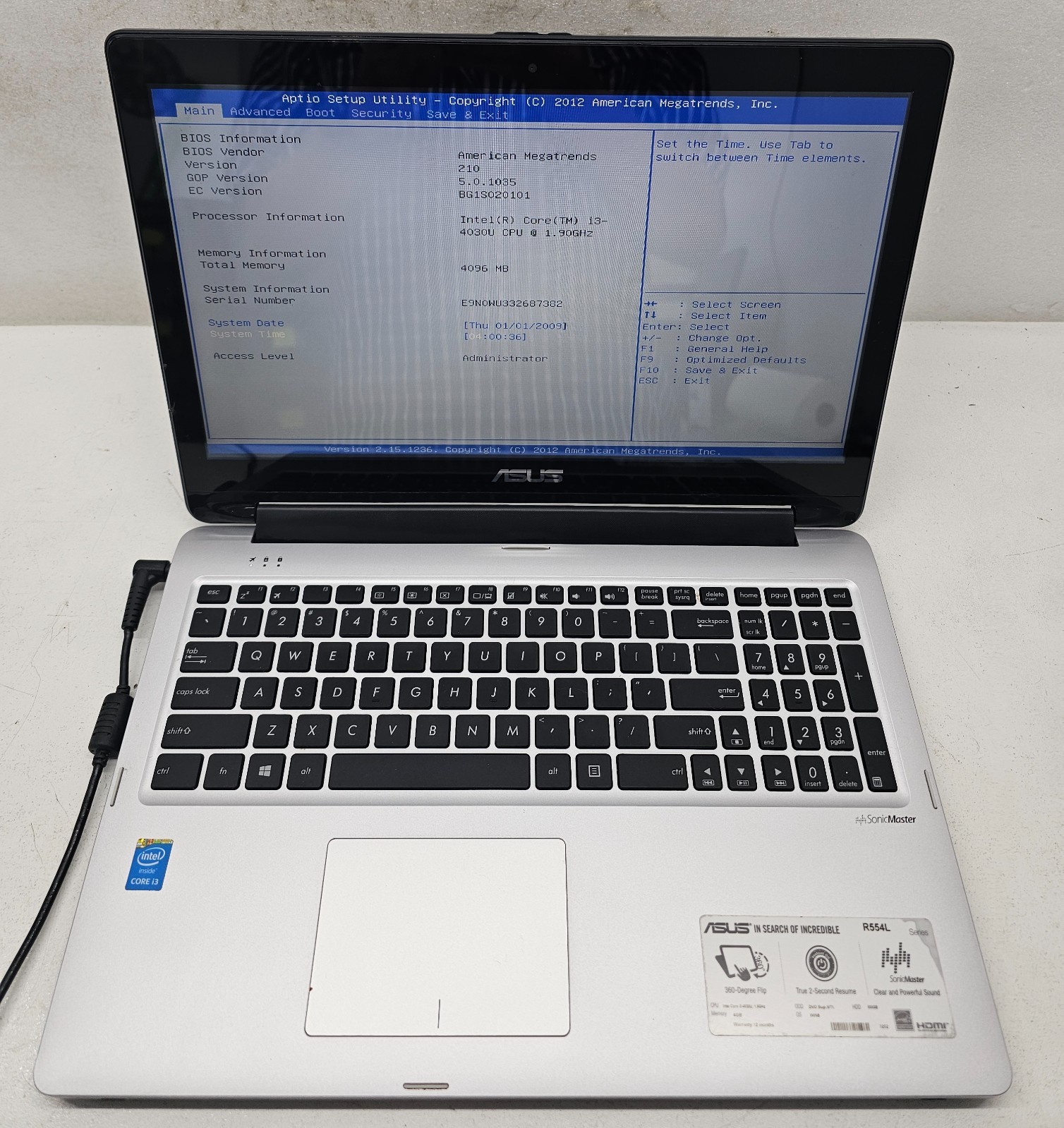 Asus R554LA-RH31T 15.6" 2-in-1 Laptop Intel Core i3-4030U 4GB RAM No HD/OS (FL)