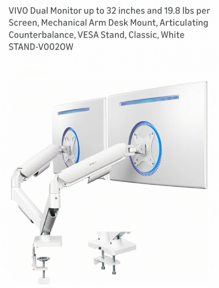 VIVO White Dual 17" to 32" Computer Monitor Counterbalance Desk Mount Stand