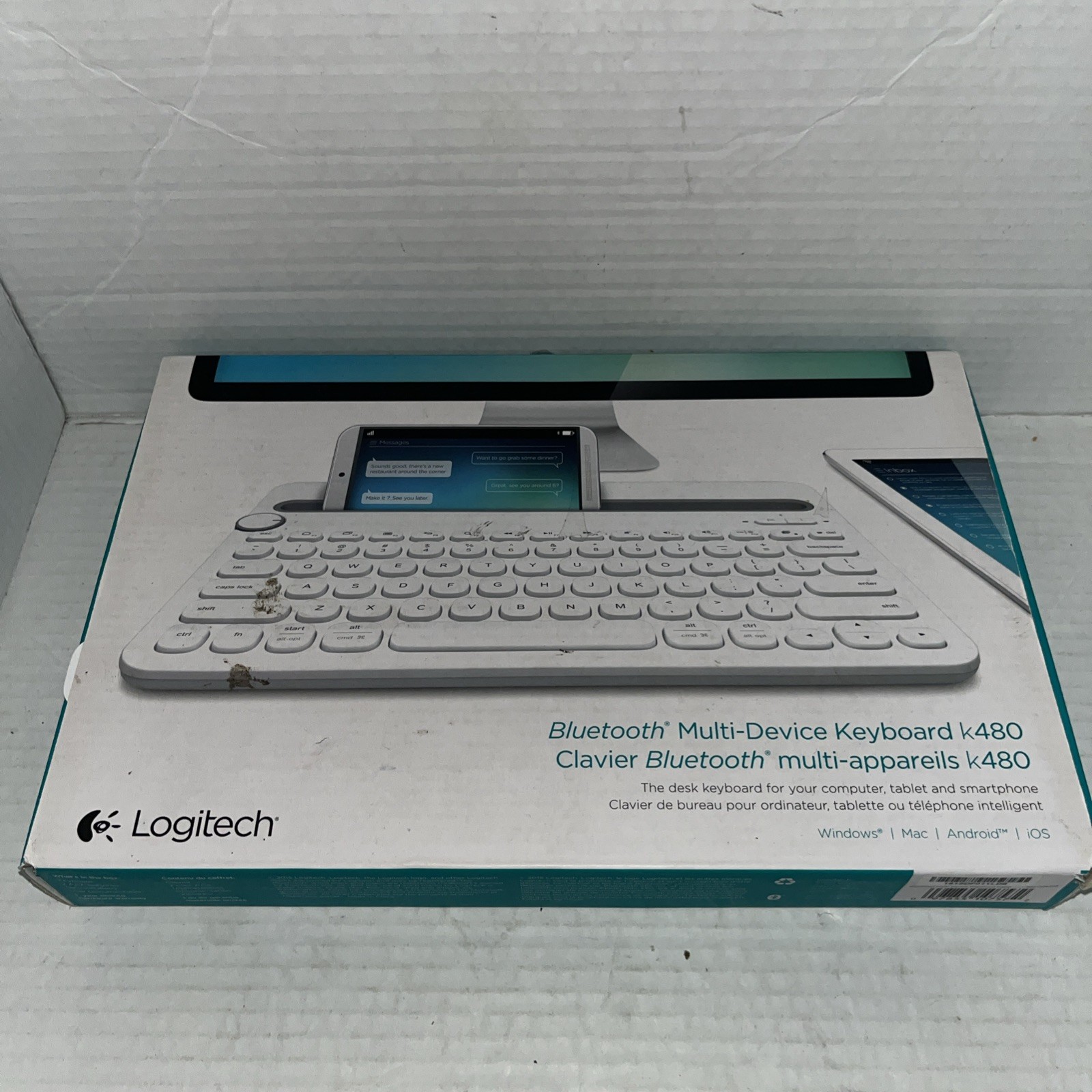Logitech K480 Clavier Multi-Device Keyboard White Bluetooth New open box