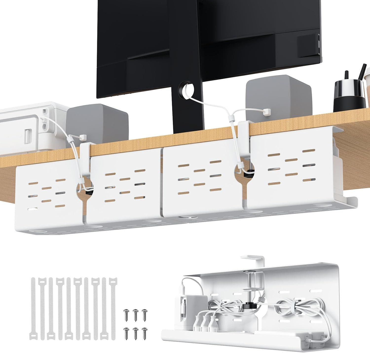 KEEGH 16 in under Desk Cable Management Tray, Metal Cord Organizer, 2 Pack