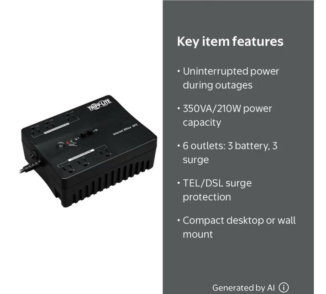 Tripp Lite 350va Battery Back Up Surge Protector