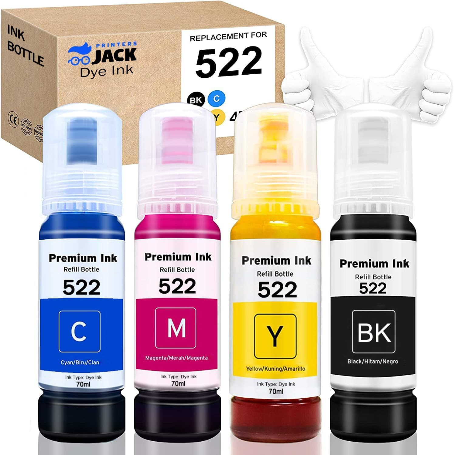 Printers Jack Compatiable with Epson T522 Refill Ink Bottle Kit for Supertank ET
