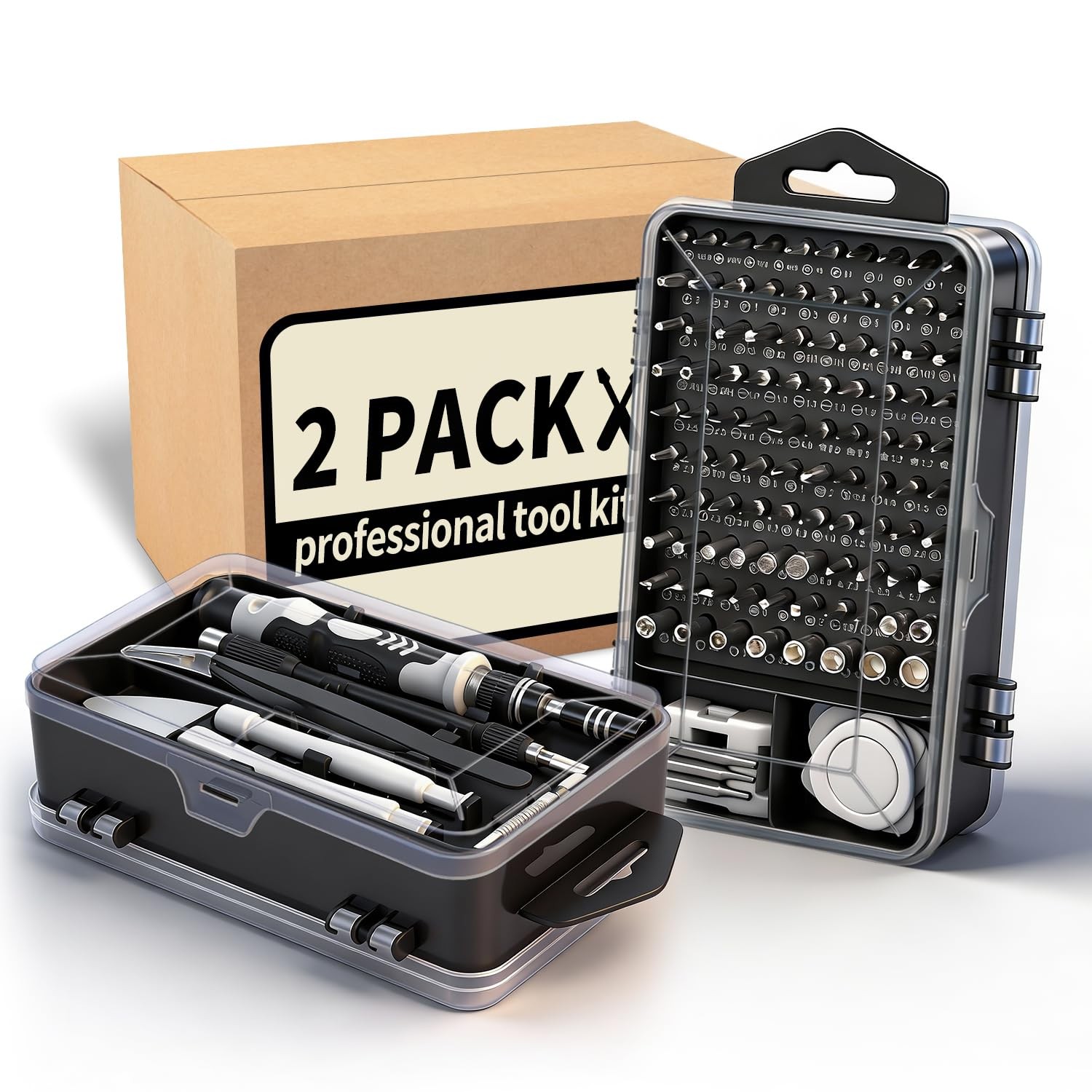 2-Pack Precision Screwdriver Set: 122 Magnetic Bits Gray-122pcs-2pack