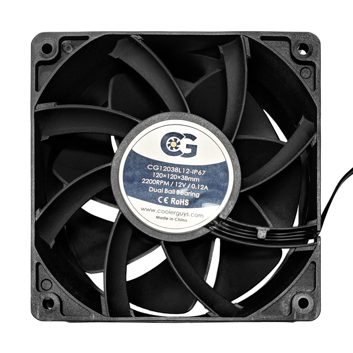 Waterproof 12vDC IP67 Low Speed DC Cooling Fan 120x38mm Size
