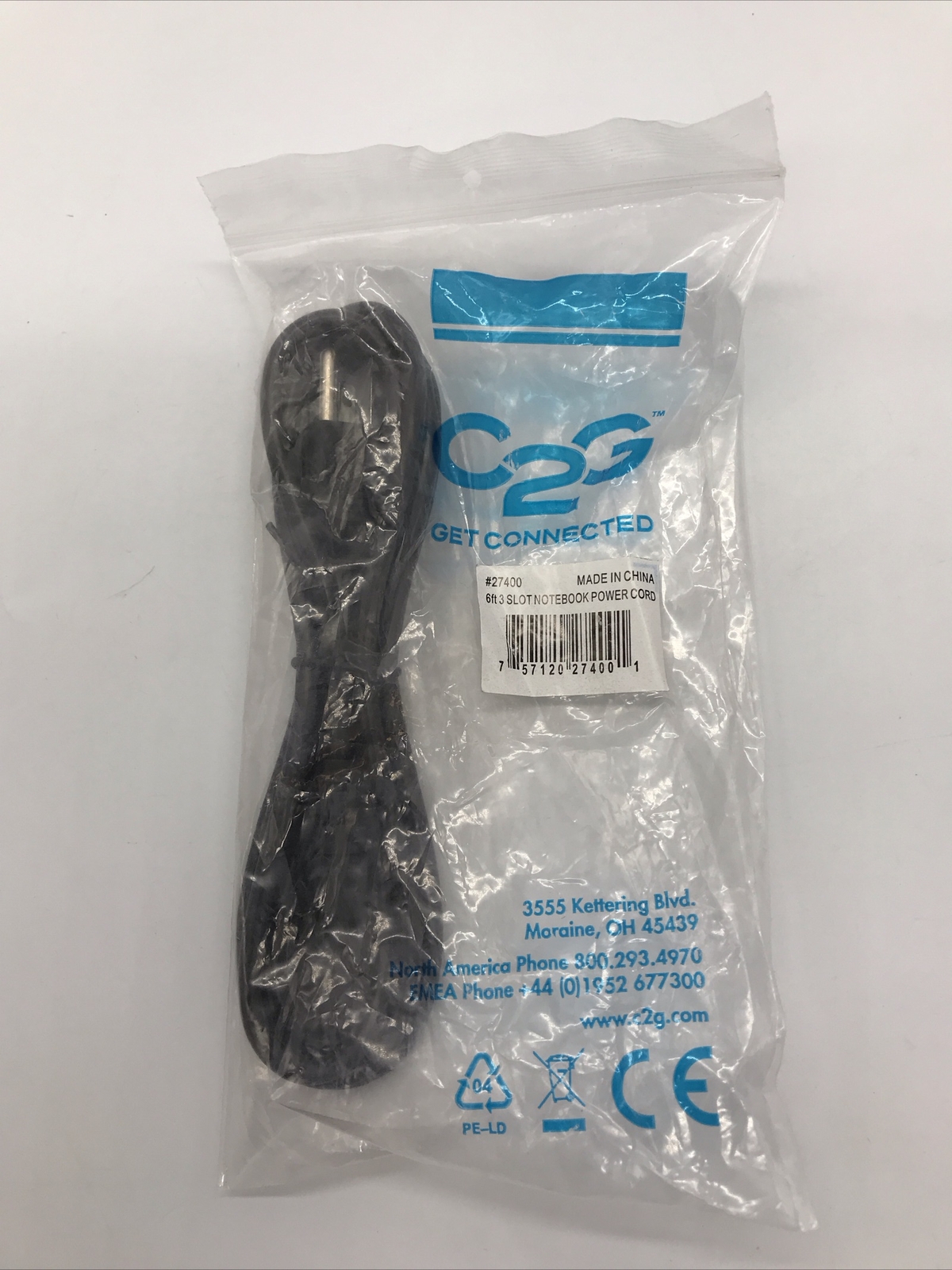 Cables To Go 6 Foot 3 Slot Notebook Power Cord #27400 IEC 320 757120274001