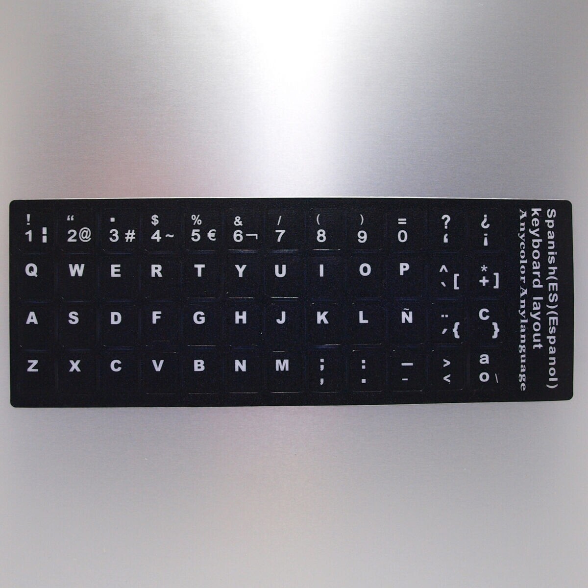 Spanish Keyboard Stickers — WHITE on BLACK — Laptop ES