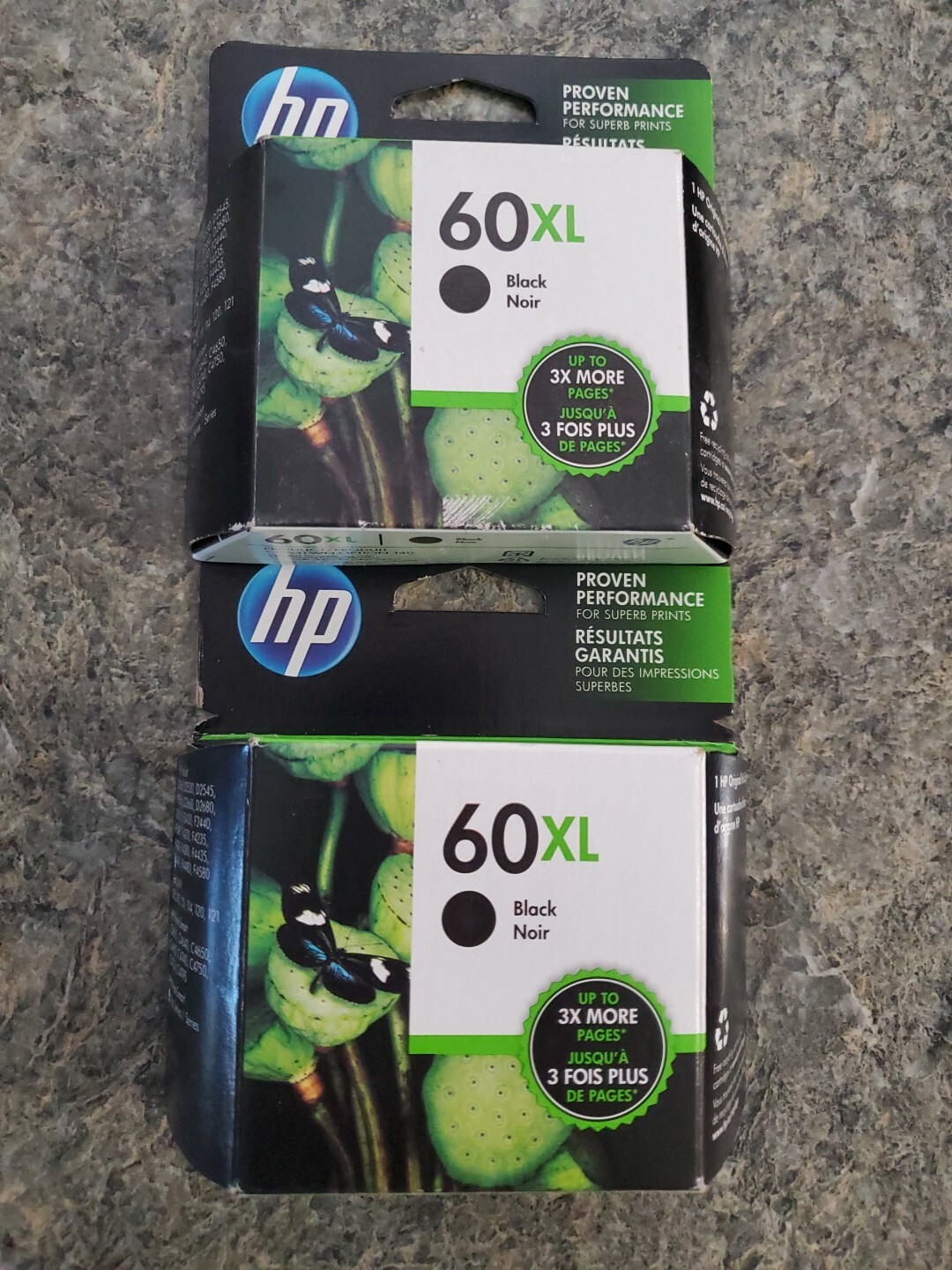 2 Packs Genuine HP 60XL Black High-Yield Ink Cartridge Sealed Exp: 12 2019