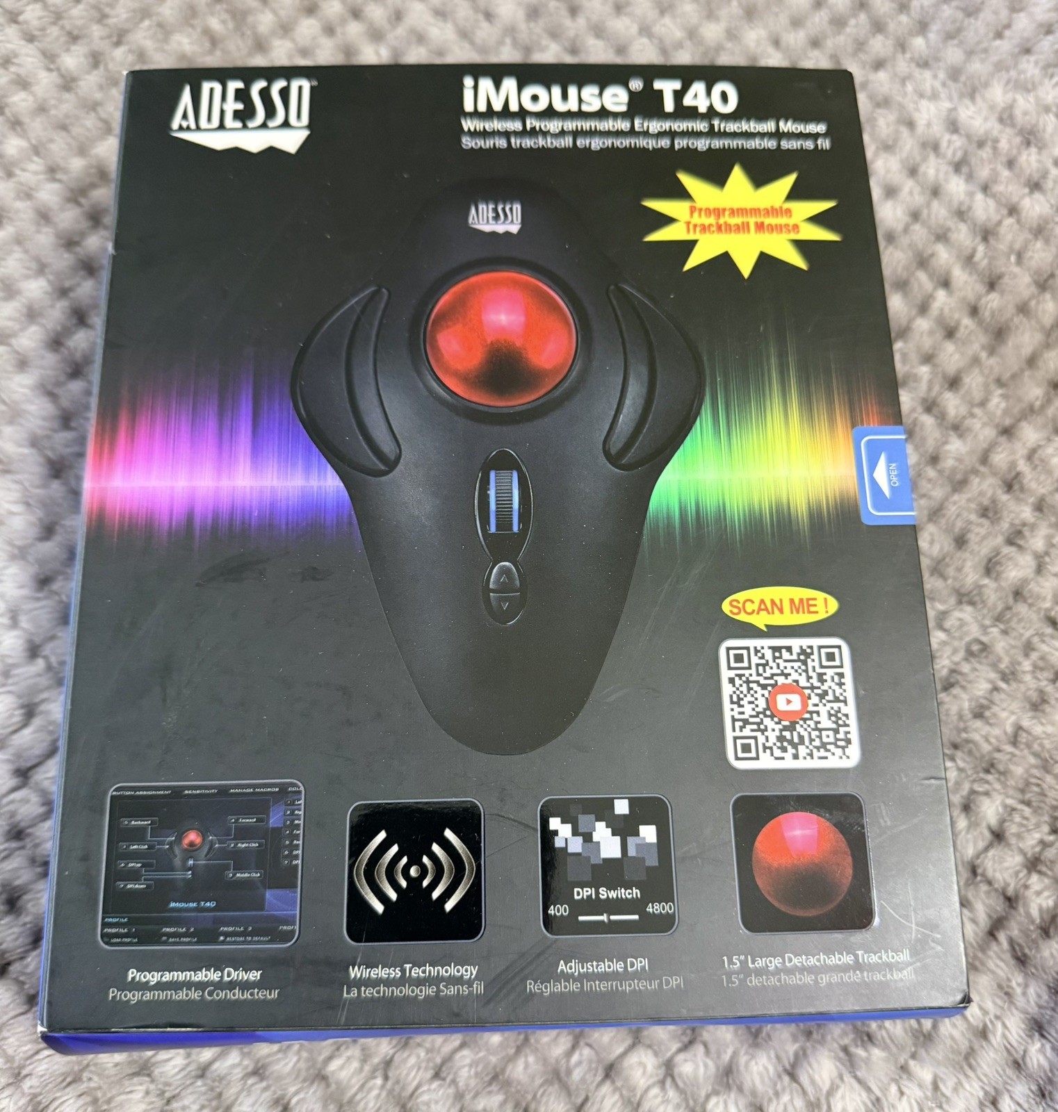 Adesso iMouse T40 Wireless Programmable Ergonomic Trackball Mouse. 