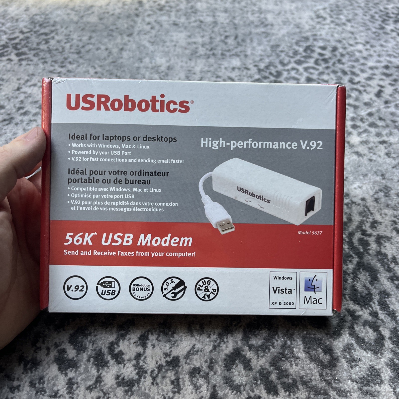 U.S. Robotics USR5637 56K USB Modem V.92, Bonus software FAX modem