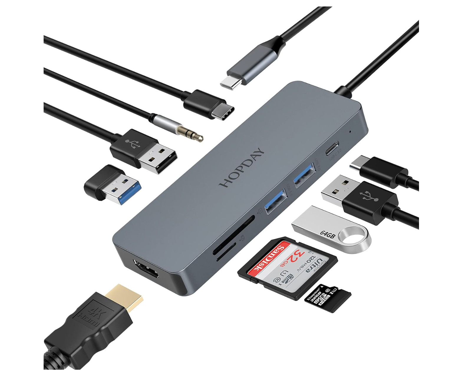 USB C Hub, USB C Adapter MacBook Pro/Air Ipad Pro Adapter, 10 in 1 with 4K HD...