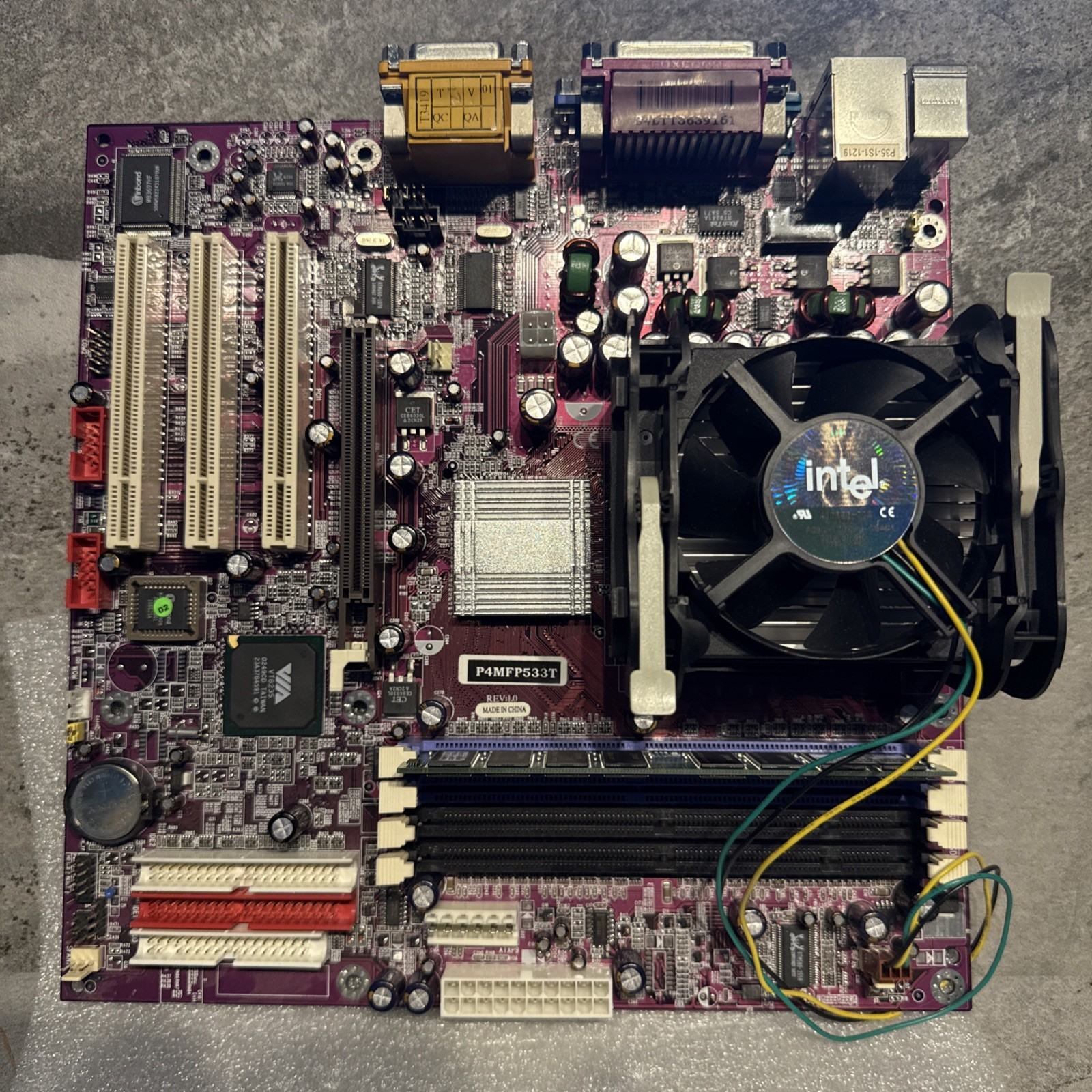 JETWAY P4MFP533T MOTHERBOARD + 2GHz INTEL PENTIUM CPU + RAM. UNTESTED