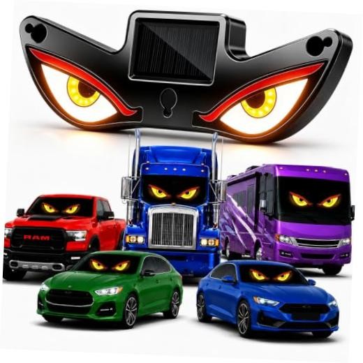 Solar Powered Devil Eyes LED Car Light, Dynamic Windshield Red Yellow White