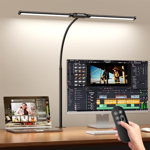 LED Desk Lamp with Clamp - Double Head Desk Light with 24" Lamp Length Black