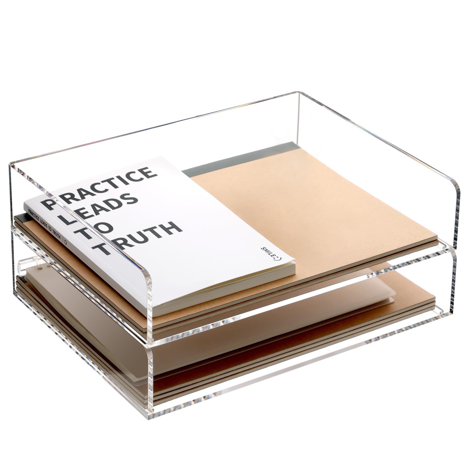 Acrylic Desk Organizer Stackable Paper Tray Letter Size 2 Pack Clear SANRUI