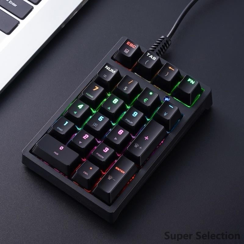 21-Key Mechanical Number Pad RGB Backlit PBT Keycaps Green Switch USB