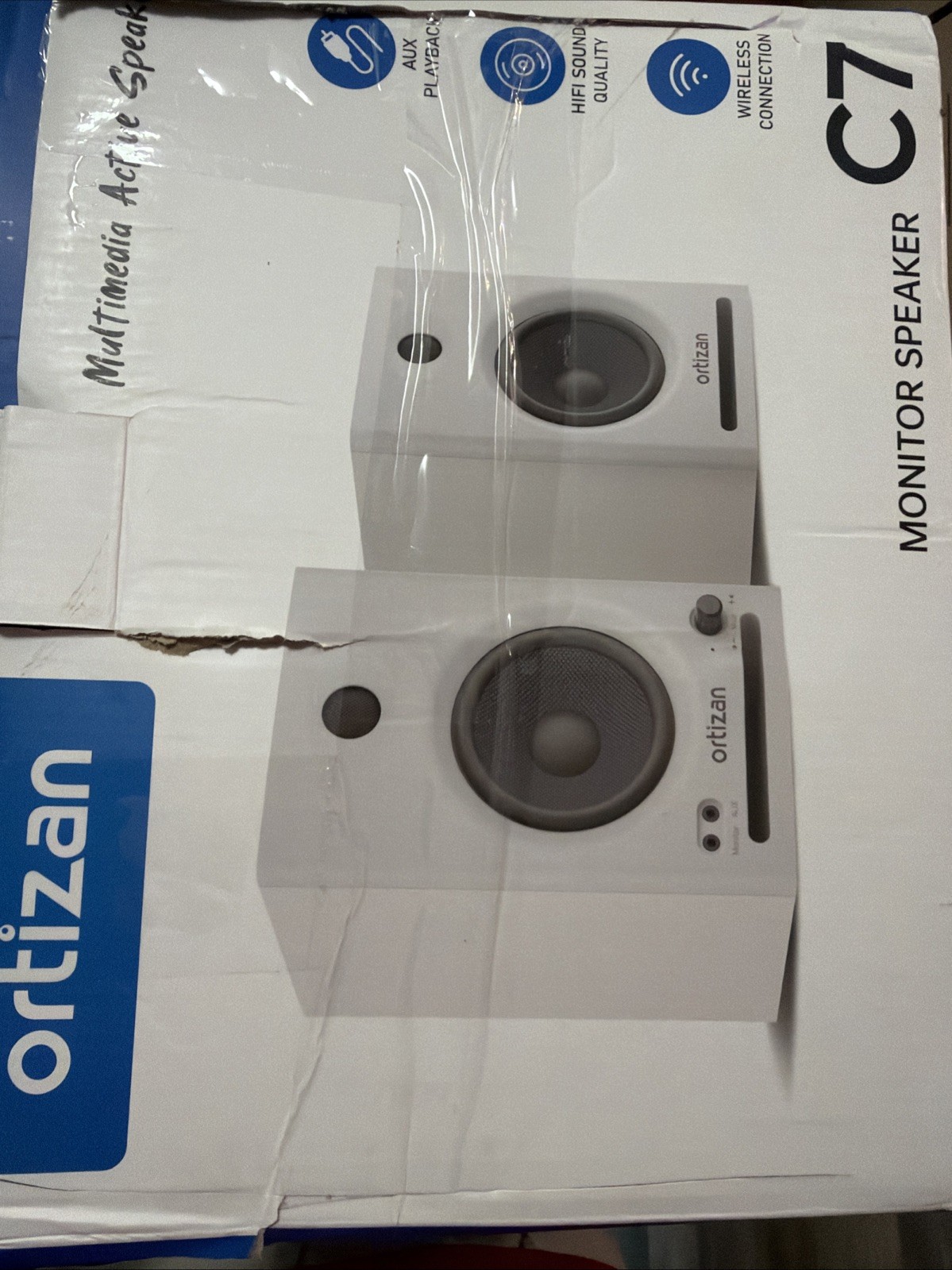 2 Pcs Bluetooth 5.3 Powered Sound Speaker Amp Desktop Home White Ortizan
