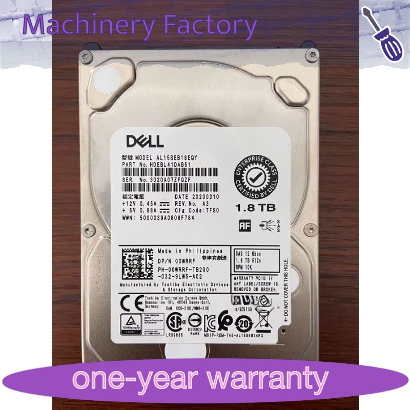 1PCS Open Box FOR Dell 0WRRF 1.8TB 10K 12Gbps SAS 2.5'' 512e HDD 00WRRF Hard Dr