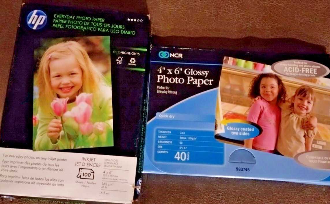 HP  Semi-Gloss 4x6 Photo Paper ~100 Sheets AND NCR Glossy ~40 AF, 4 x 6" InkJet
