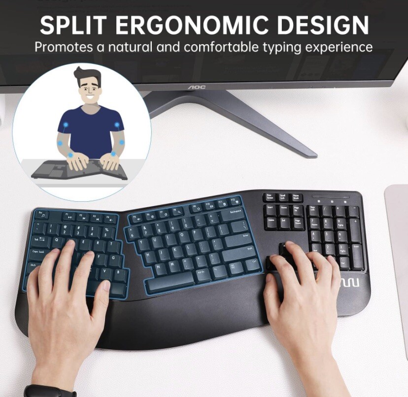 Uhuru UEKM-20 Wireless Ergonomic Keyboard Mouse Combo New Open Box Complete 