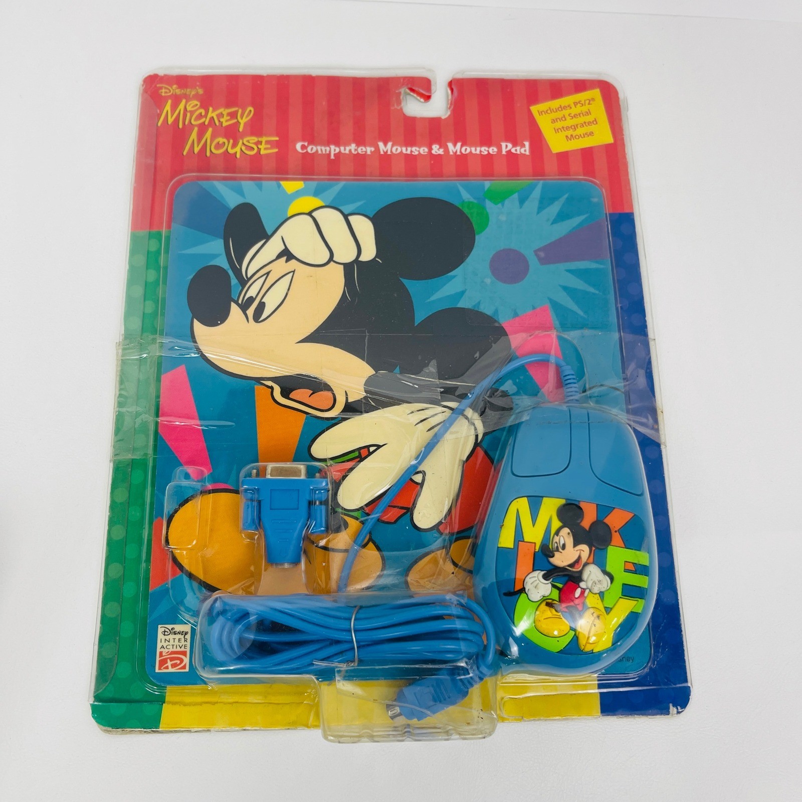 Disney Mickey Mouse Computer Mouse Mouse Pad Blue PS 2 Serial Vintage Repackaged