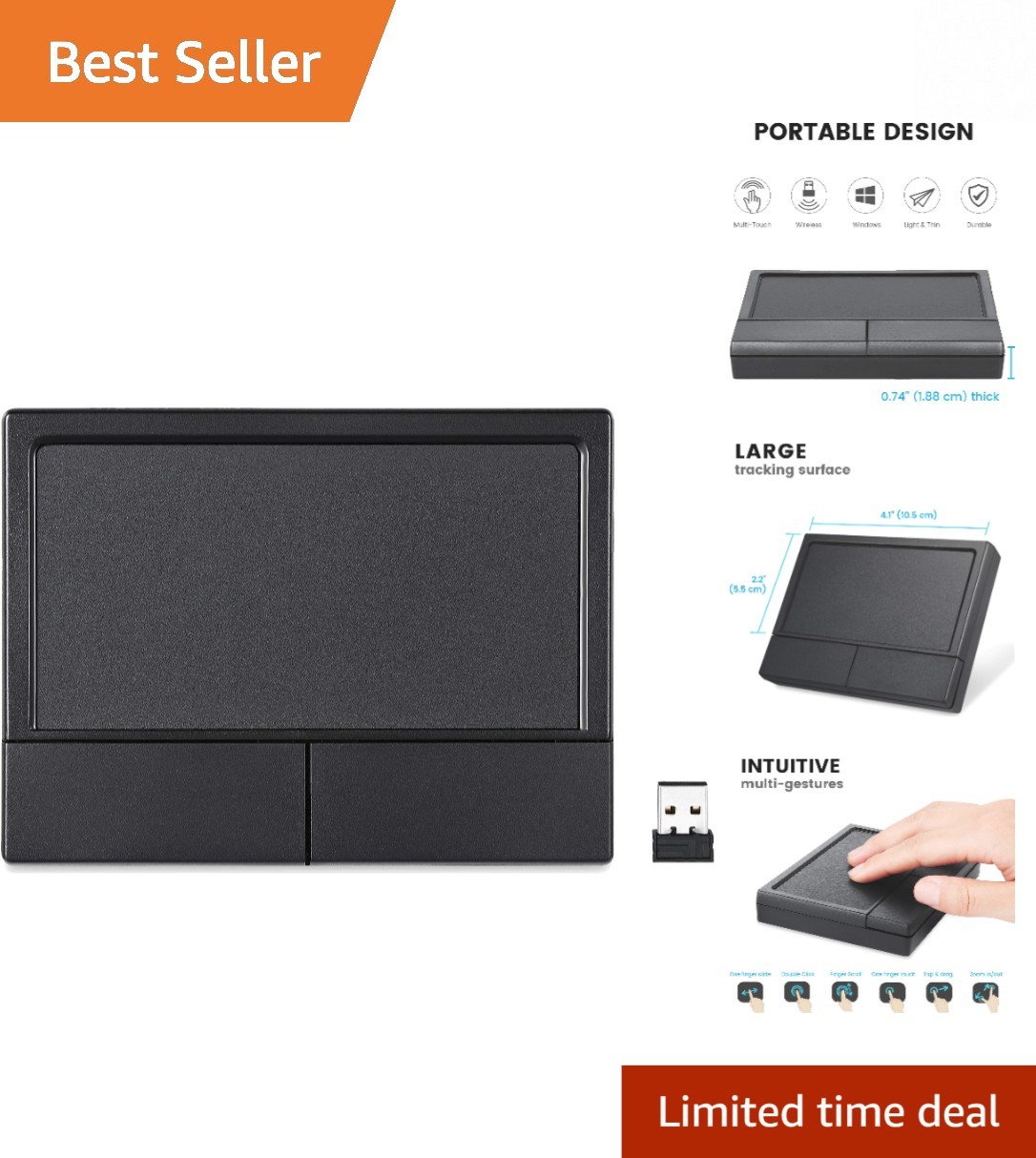 Effortless Control with PERIPAD-704 Wireless Touchpad - 3.9 Ounce Design