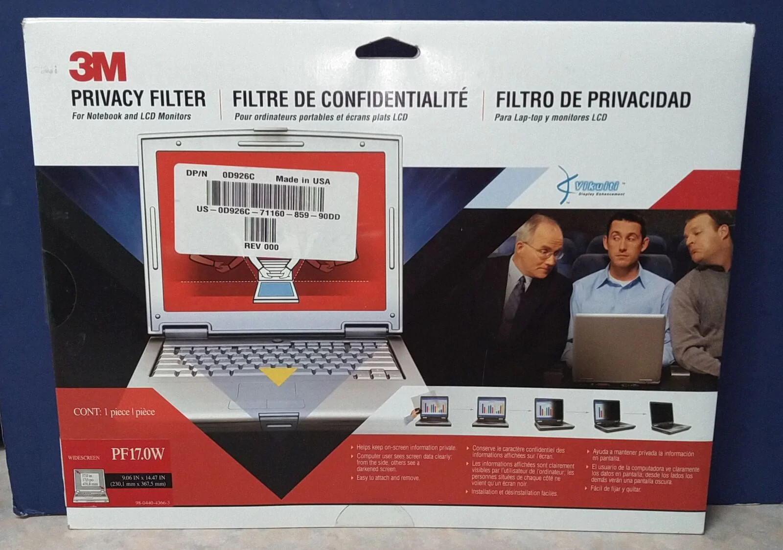 3M Privacy Filter PF17.0W Widescreen LCD Laptop Monitor Privacy Filter