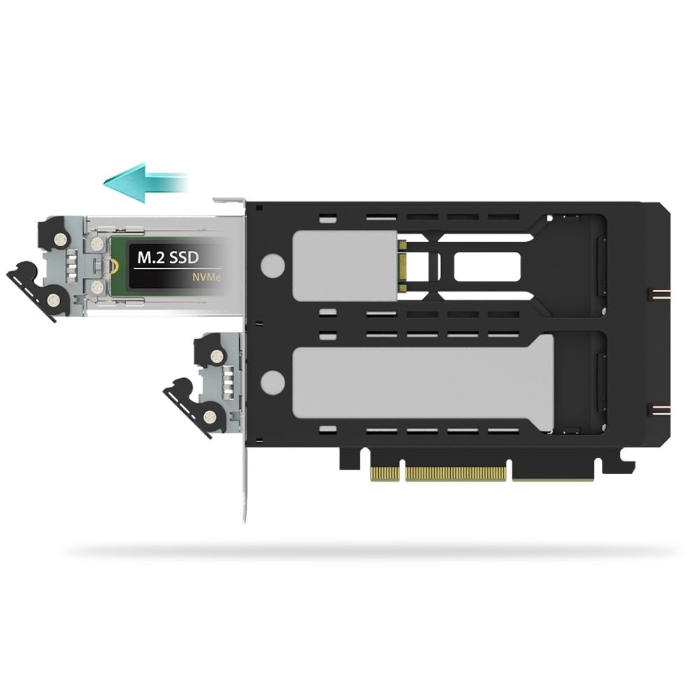 Removable 2 Bay M.2 NVMe SSD to PCIe 5.0 x8 Mobile Rack Enclosure/Adapter for