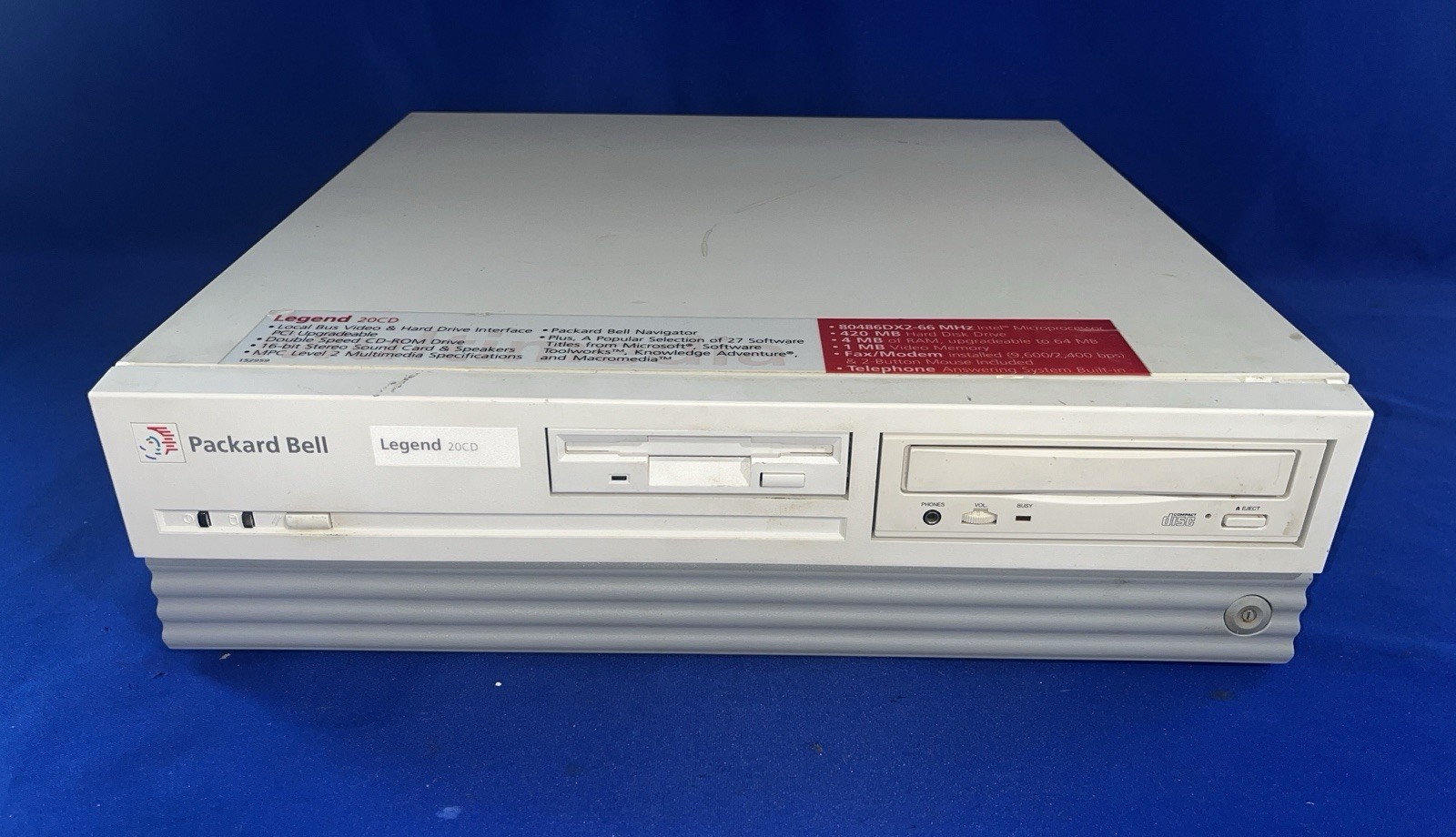 Vintage PC Packard Bell Legend 20CD Intel 80486DX2-66MHz CPU 426MB HDD Dead CMOS