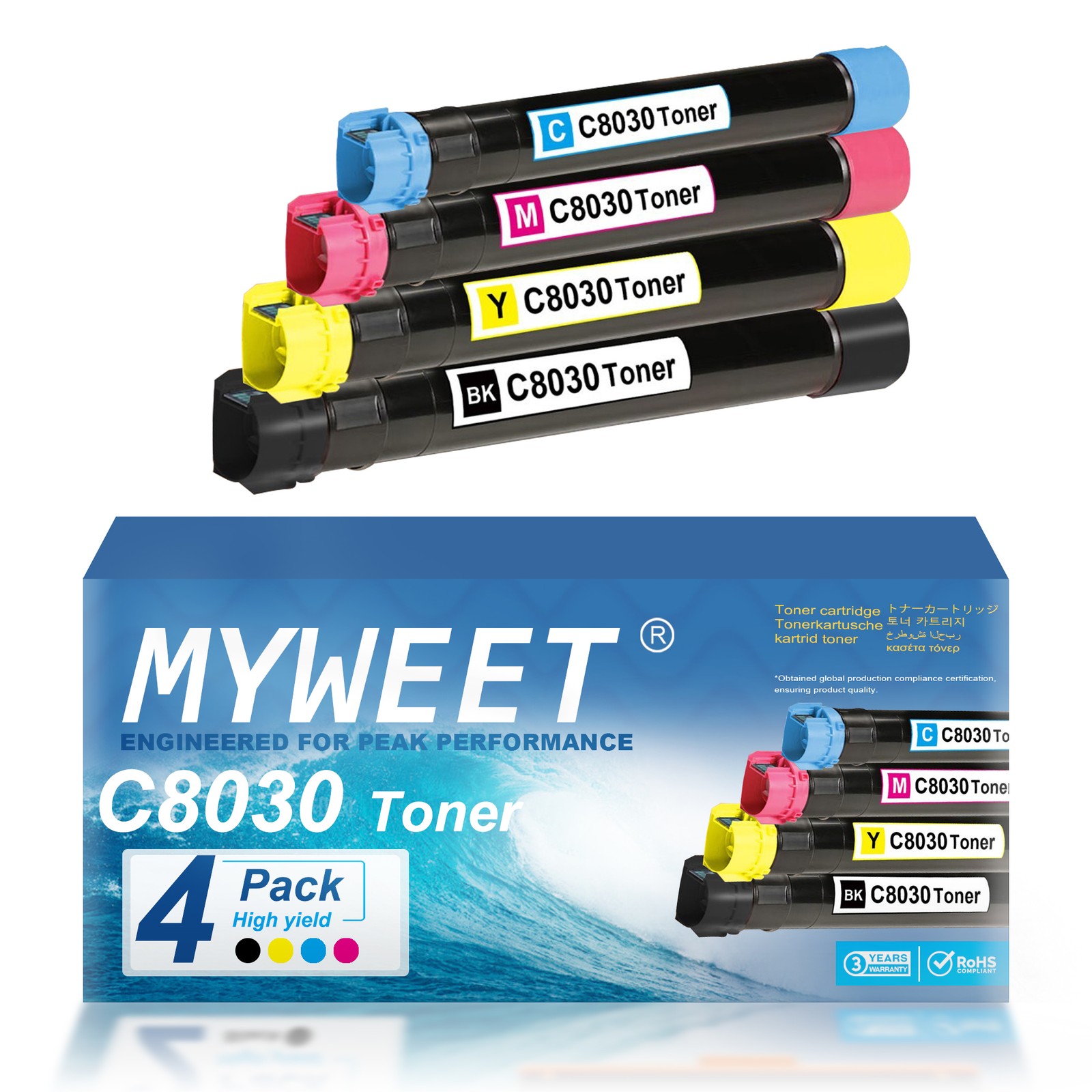 C8030 4-Pack Toner (BCMY) High Yield 006R01697 Compatible for AltaLink C8055