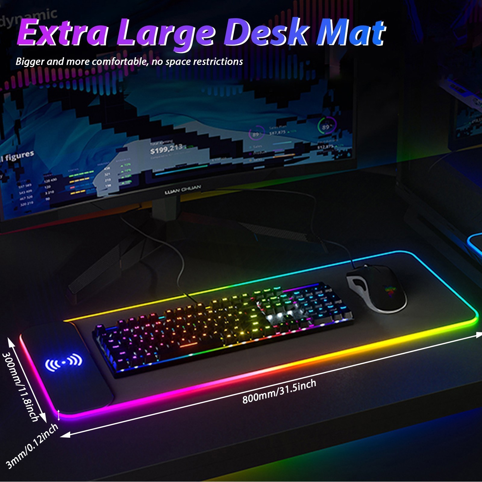 Wireless Charging RGB Gaming Mouse Pad 10 Color Computer Gamer Esports Mouse Pad