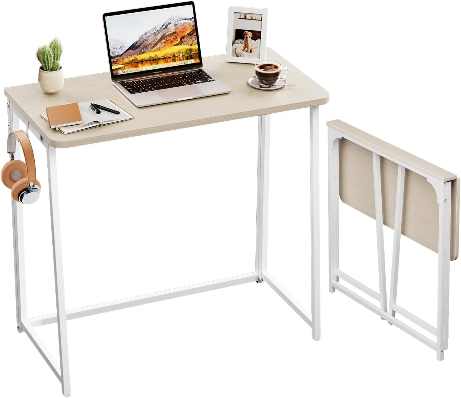 Folding Desk, Small Foldable Desk 31.5" for Small Spaces, Space Saving Computer